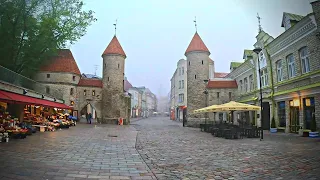 Estonia Tallinn Old Town Viru Street and Town Hall Square [4K60] in Heavy Fog 1of5