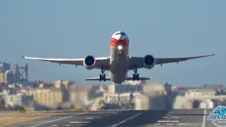 HEAVY AIRCRAFT TAKEOFFS with front view at Lisbon Airport