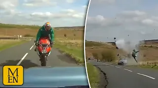 Dash cam: head-on crash leaves biker flying into the air