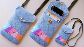 ♻Recycling Old Jeans Project| DIY Phone Bag | How To Make A Crossbody Phone Bag | Sewing Ideas