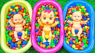 ASMR Satisfying - Color 3 BathTub Mixing Rainbow Candy with Baby - Cutting Video