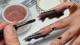 Doing own nails with not dominant hand. Fiber gel sculpted nail extensions tutorial.