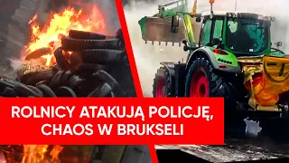 Rolnicy paraliżują Brukselę. Trwają starcia z policją. Rozniecili ogień, rzucają petardami