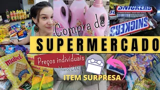 COMPRAS DE SUPERMERCADO DO MÊS DE MAIO💞🏠🛒 PREÇOS INDIVIDUAIS E ITEM SURPRESA 🤔🎁 DONA DE CASA