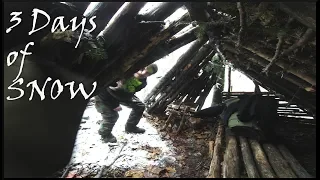 3 Days of SNOW at the LEAN TO Bushcraft Survival Shelter Base Camp