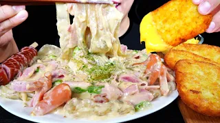 ASMR 꾸덕꾸덕 중국당면크림파스타 청양고추에 베이컨 해쉬브라운 먹방 KOREAN WIDE GLASS NOODLES CREAM PASTA HASH BROWNS EATING SHOW