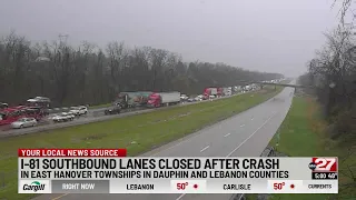 Tractor-trailer crash closes all SB lanes on I-81 near Ft. Indiantown Gap