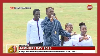 Eric Wainaina performs his famous "Daima Mkenya" at Uhuru Gardens during Jamhuri 2023 celebrations.