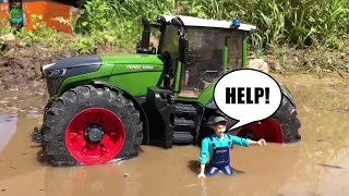 Amazing RC tractor MUD trouble! Bruder toys action story video!