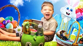 EASTER MORNING ROUTINE! CALEB opens his EASTER BASKET with candy & SURPRISE EGGS FROM EASTER BUNNY