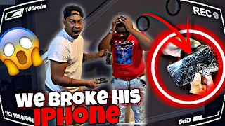 WE BROKE OUR 13 YEAR OLD SON IPHONE  THEN SURPRISED HIM WITH A NEW ONE!!! (HE CRIED)