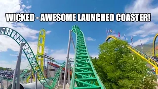 Wicked Launched Roller Coaster POV Lagoon Amusement Park Utah 60FPS
