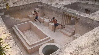 Amazing Technique Building Compilation! Build Ancient Underground Swimming Pool & Underground House