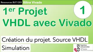 Vivado 1 : Premier projet VHDL avec Vivado. Création du projet. Ecriture des sources. Simulation