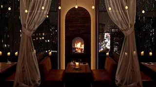 Romantic Manhattan restaurant ambience - Slow Jazz, Rain & crackling fire sounds [3 hours]