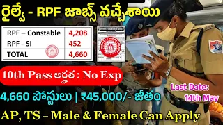 10th అర్హత తో రైల్వే లో 4660 ఉద్యోగాలు || RPF Recruitment 2024 in Telugu || Latest Railway Jobs 2024