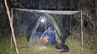 Relaxing Rain Camping With my Dog - Watching Raindrops at Night, Nature Sounds, ASMR