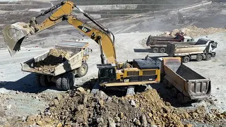 Caterpillar 390D Excavator Loading Mercedes Arocs 4142 And Actros Trucks - Pyramis SA