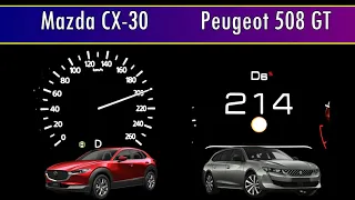Mazda CX-30 Skyactiv-X 180 vs Peugeot 508 GT Line top speed Acceleration