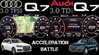 Battle 2016 Audi Q7 3.0 TDI 272 hp vs 2016 Audi Q7 3.0 TFSI 333 hp acceleration 0-200