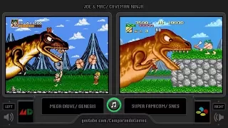 Joe & Mac (Sega Genesis vs Snes) Side by Side Comparison (Caveman Ninja)
