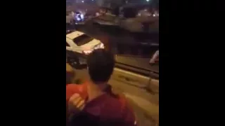 Man try to push war tank away from crushing his Mercedes﻿