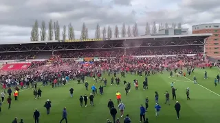 Wrexham fans pitch invade after being promoted to league one