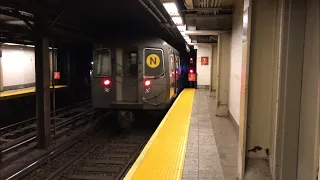 96 St - 2 Av bound R68A (N) train departing 57 St - 7 Av