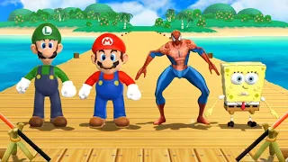 Mario Party 9 MiniGames - Mario Vs Spider Man Vs Luigi Vs SpongeBob (Master Difficulty)