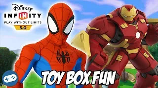 Spiderman and Hulkbuster Disney Infinity 3.0 Toy Box Fun Gameplay