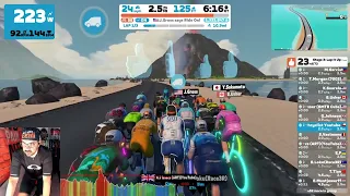Zwift Race Stage 3 Lap it up. Some BS at the podium! Flagged both ridrs :). Seaside Sprint cat C