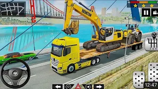 Long Trailer Truck Transporter Excavator | Construction Vehicles Delivery | Android Gameplay