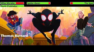 Miles Morales, Spider-Gwen, Pavitr Prabhakar, & Spider-Punk vs. The Spot with healthbars