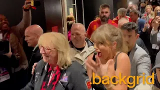 Taylor Swift arrives at the Allegiant stadium suite at Super Bowl LVIII in Las Vegas