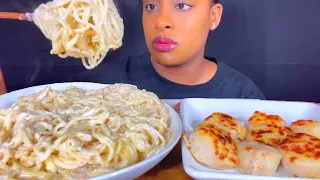 ASMR MUKBANG CHEESY GARLIC BUTTER SCALLOPS CREAMY ALFREDO PASTA NO TALKING 먹방#asmrmukbangviral