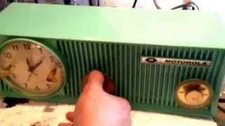 SEA GREEN Retro Jetsons 1957 Motorola 57CS Tube AM Clock Radio Works! Quiet Clock!