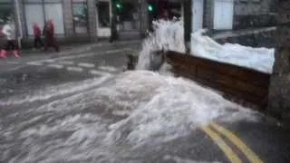 Wall of water hits Newlyn Bridge