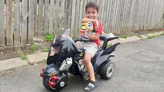 Little Boy Back Road Batman trike Uphill