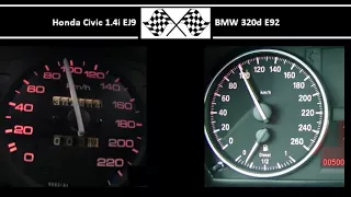 Honda Civic 1.4i EJ9 VS. BMW 320d E92 - Acceleration 0-100km/h