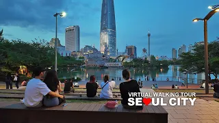 [4K] SEOUL - Evening Walk around Seokchon Lake, Cafe Street & Songnidan-gil in Jamsil, South Korea