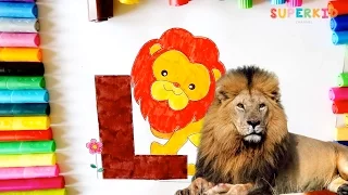 Letter L for Lion coloring pages for preschoolers - Learning Alphabet and Animals for Kids