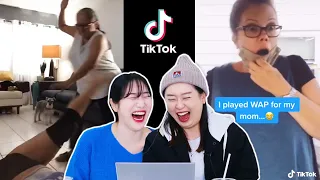 Korean girls watch 'Parents react to WAP' TikToks