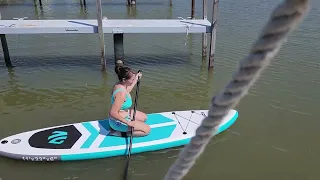 Trying out her new Inflatable SUP Board, Amazon special $169