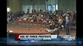 Protesters at a Phoenix City Council meeting speak about funding an investigation on use of force