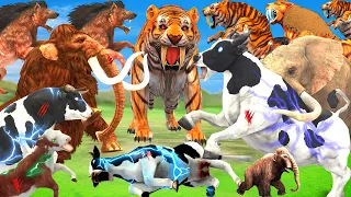 10 Giant Tigers vs 10 Zombie Cows vs Hyenas Attack Baby Mammoth Bull Save By Woolly Mammoth Elephant