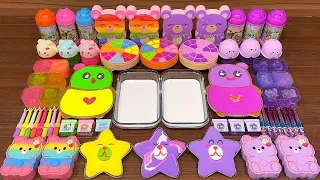 RAINBOW vs PURPLE BEAR I Mixing random into Glossy Slime I Relaxing slime videos#part1