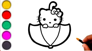 Hello kitty in an umbrella Drawing Painting Coloring For kids & Toddler's.