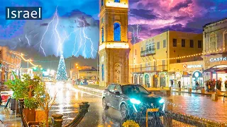 Israel. EXTREME WALK IN THUNDER AND LIGHTNING. Jaffa Old City