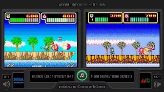 Wonder Boy III: Monster Lair (Arcade vs Mega Drive) Side by Side Comparison (Arcade vs Sega)