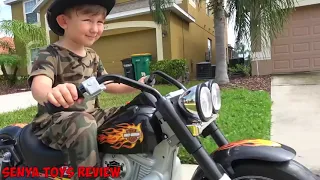 BABY Biker Senya Unboxing Harley Davidson and Playing with Power Wheel Police Ca